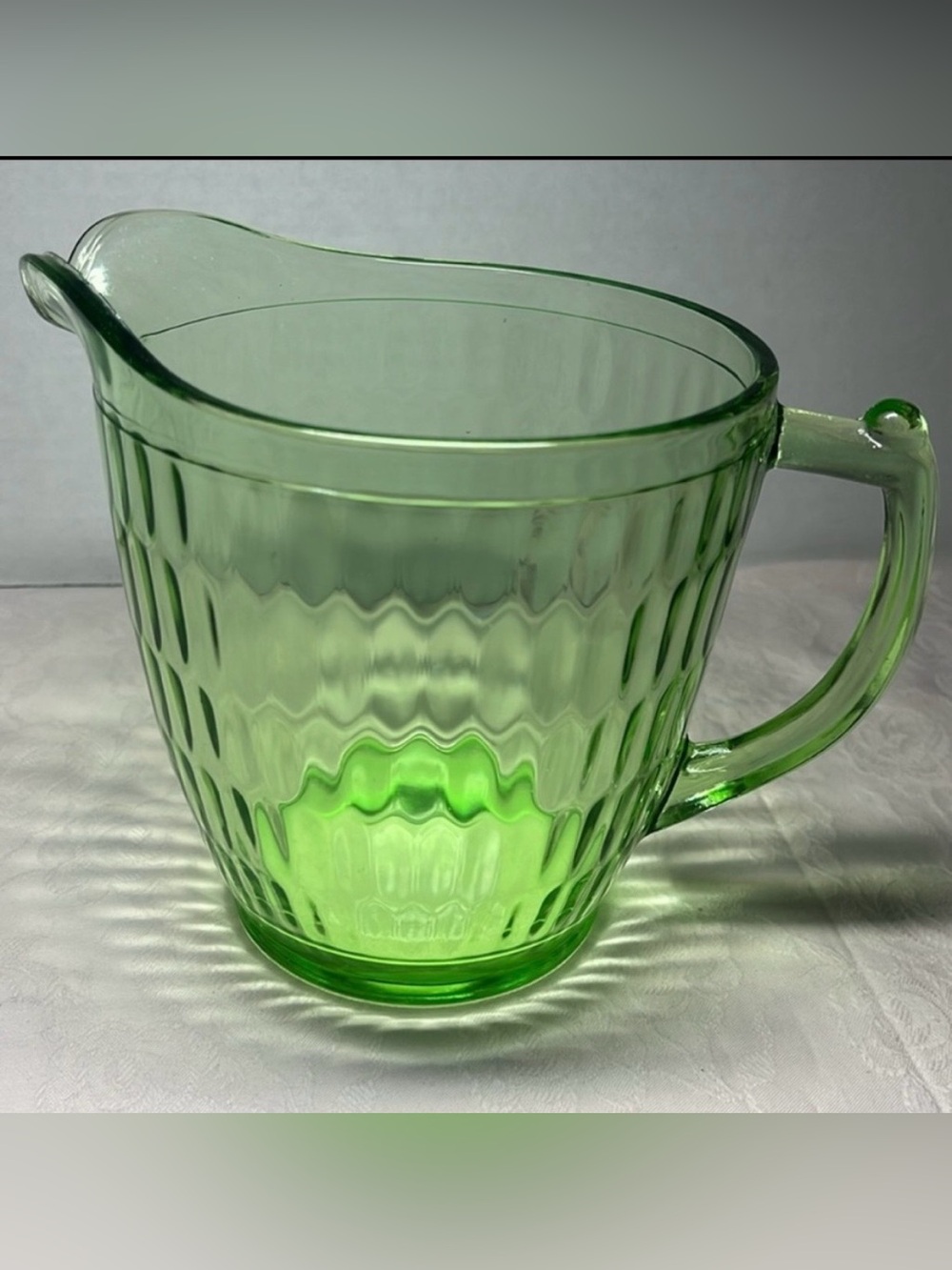 Jeannette Glass Green Honeycomb Optic Pitcher 32 oz Depression Style Vintage